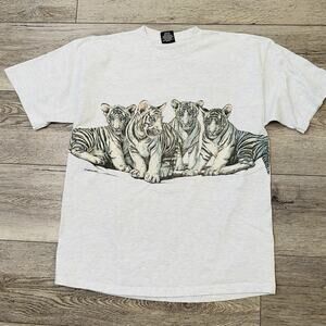 Vintage 90s Siberian Tiger T-Shirt Mens Xl Double Sided 4 White Cats Single Stit